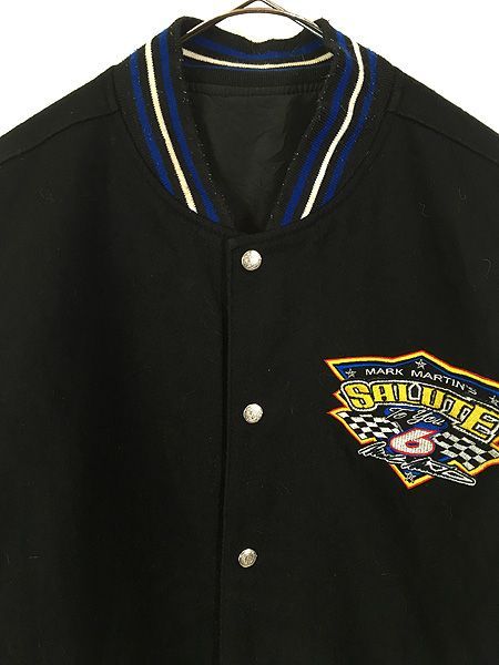 古着 90s JH Design No6 Mark Martin 本革 レザー × メルトン ウール リバーシブル レーシング スタジャン ジャケット L 古着 古着 90s JH Design No6 Mark Martin 本革 レザー × メルトン ウール