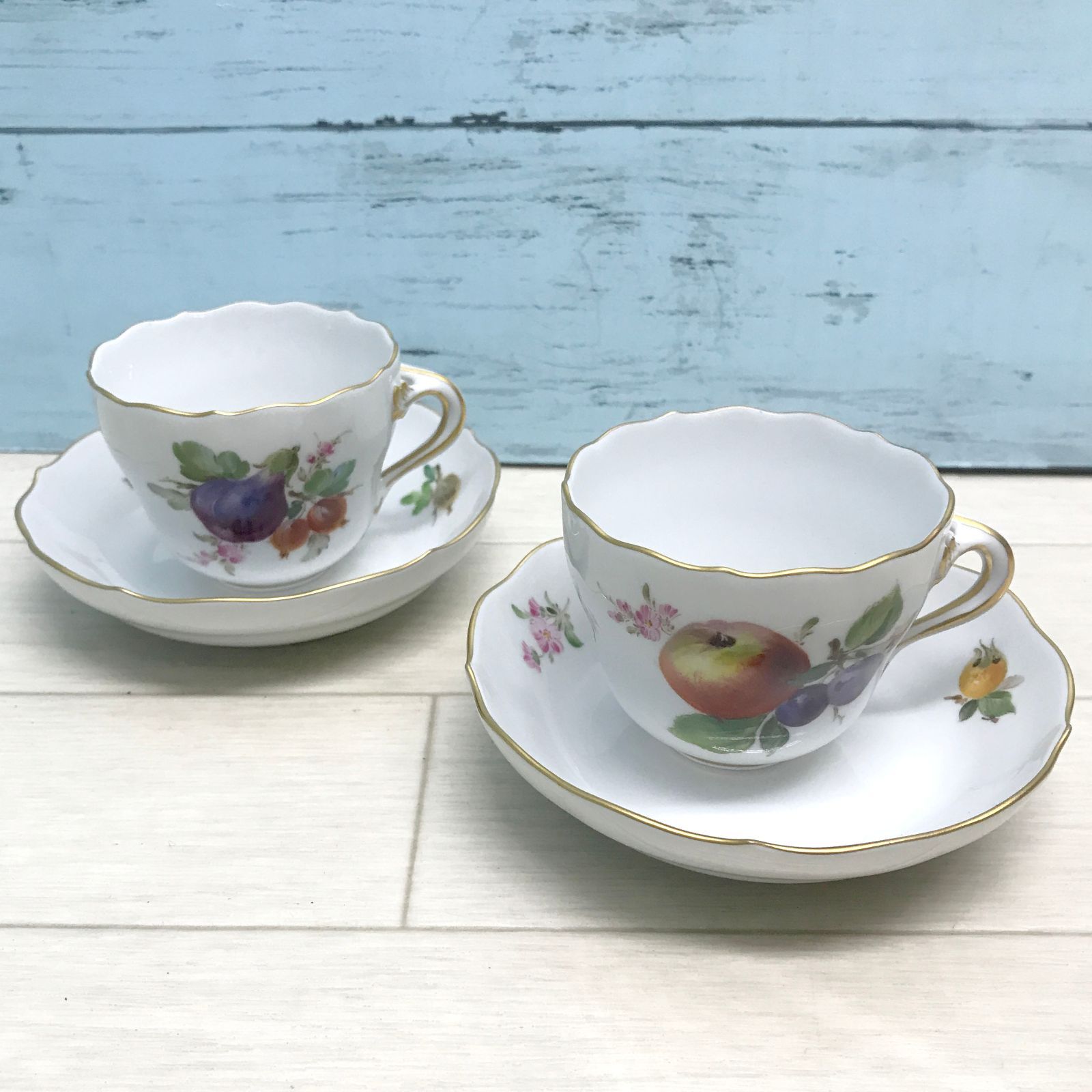 マイセン Meissen フルーツ柄コーヒーカップ＆ソーサー ペアセット フルーツ柄 野菜柄