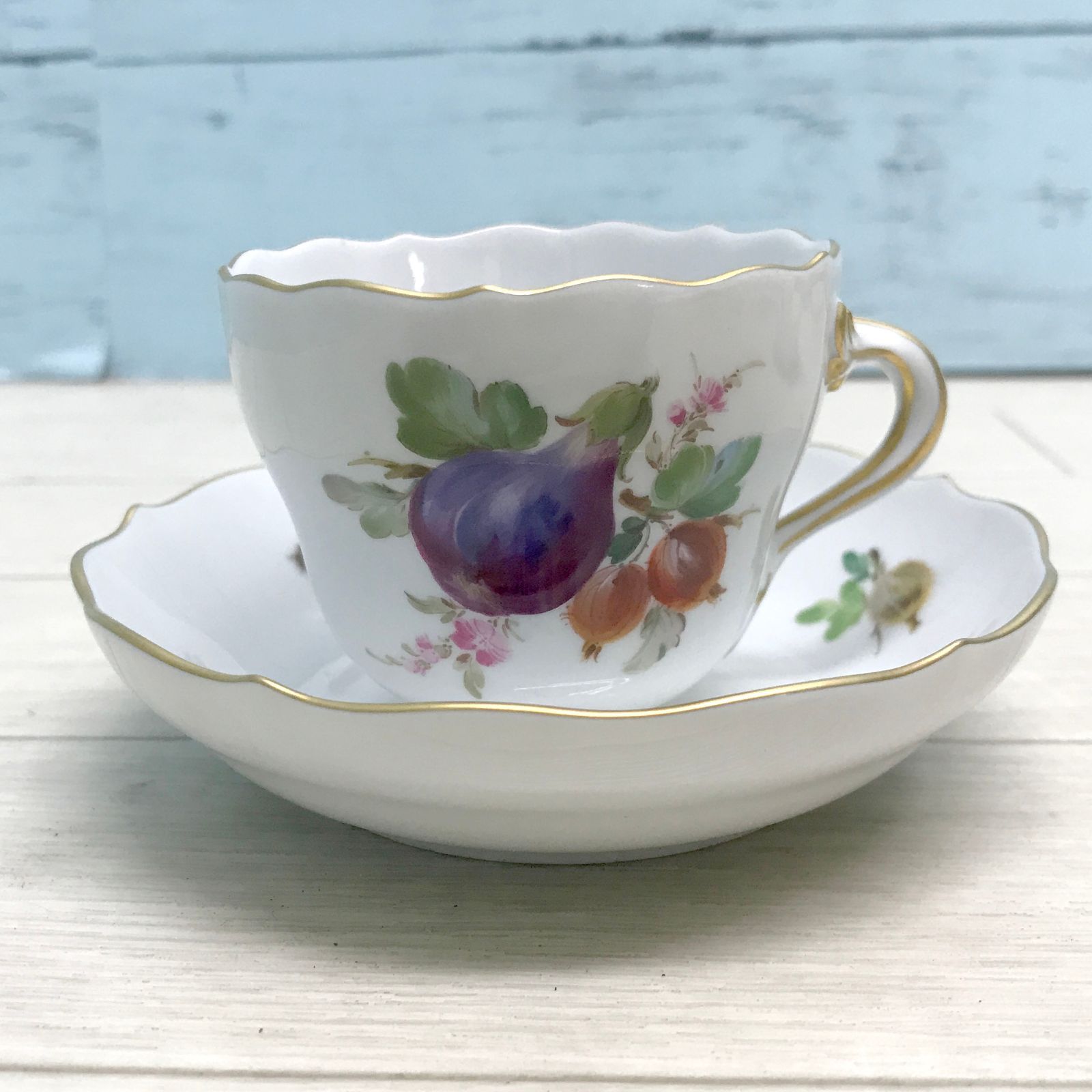 マイセン Meissen フルーツ柄コーヒーカップ＆ソーサー ペアセット フルーツ柄 野菜柄