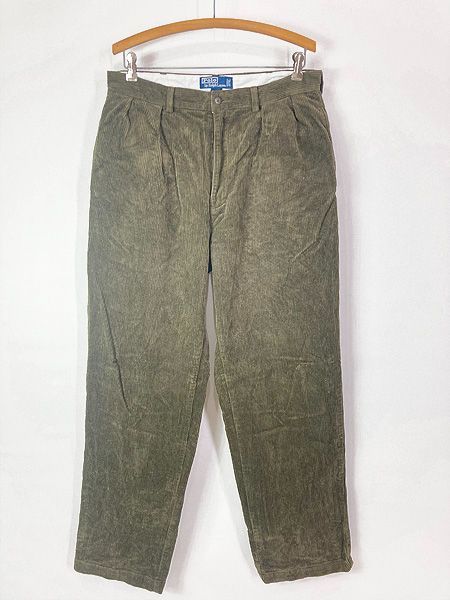 古着 Polo Ralph Lauren ANDREW PANT 太畝 コーデュロイ タック パンツ テーパード 茶 W 33 L 32