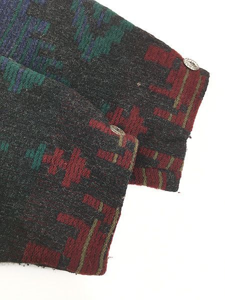 古着 80s USA製 WoolRich ネイティブ チマヨ 総柄 ウール ブランケット カバーオール ジャケット コンチョボタン L 古着 80s USA製 WoolRich ネイティブ チマヨ 総柄 ウール ブランケット