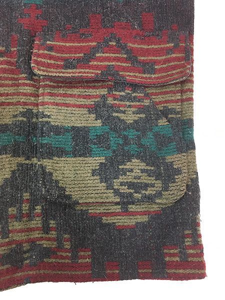 古着 80s USA製 WoolRich ネイティブ チマヨ 総柄 ウール ブランケット