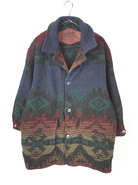 古着 80s USA製 WoolRich ネイティブ チマヨ 総柄 ウール ブランケット