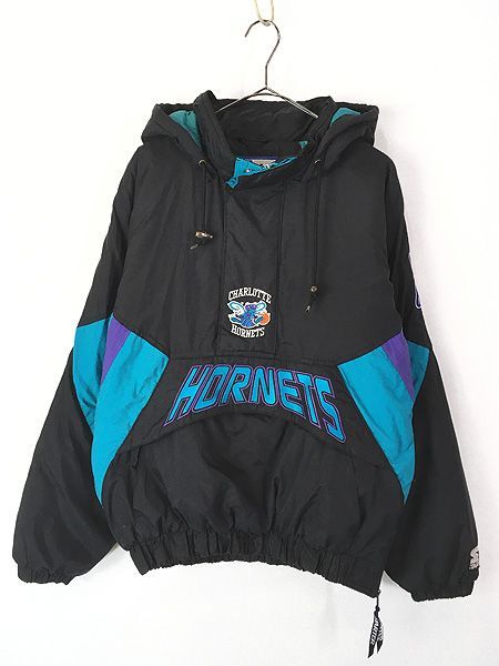 CHARLOTTE HORNETS ブラックジャケット NBA 古着 90s STARTER NBA Charlotte Hornets ホーネッツ パデット