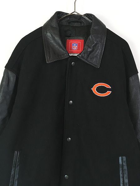 古着 90s Chalk Line NFL Chicago Bears ベアーズ 本革 レザー メルトン ウール スタジャン ジャケット XL 古着 古着 90s Chalk Line NFL Chicago Bears ベアーズ 本革 レザー