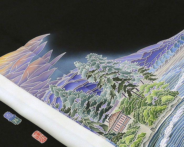 留袖 正絹 本加賀友禅 山崎和洋作 恋路海岸 身丈158cm 裄丈65cm 丸に