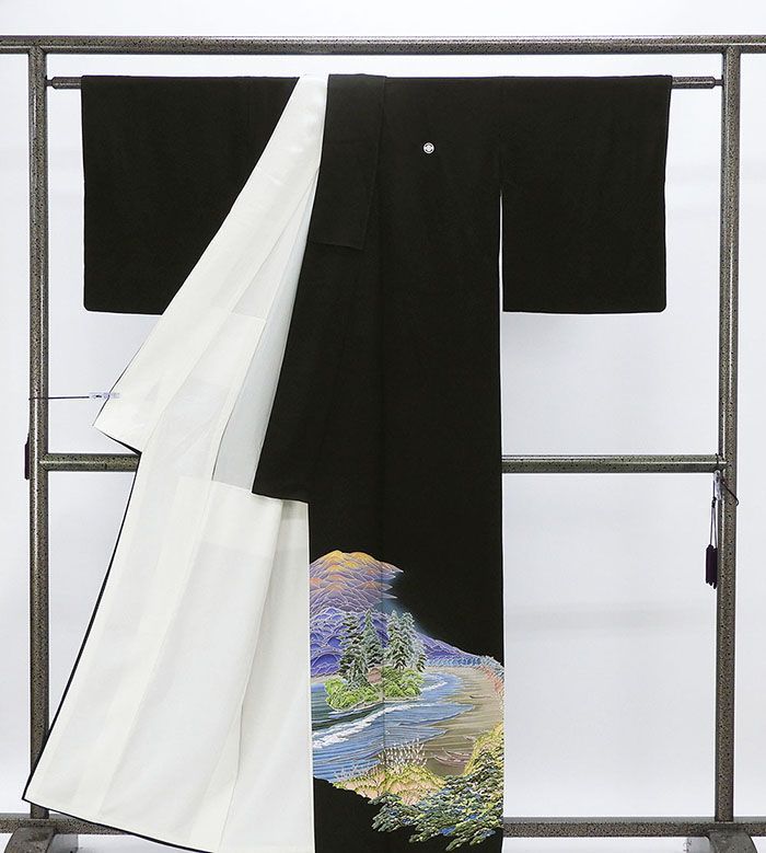 留袖 正絹 本加賀友禅 山崎和洋作 恋路海岸 身丈158cm 裄丈65cm 丸に