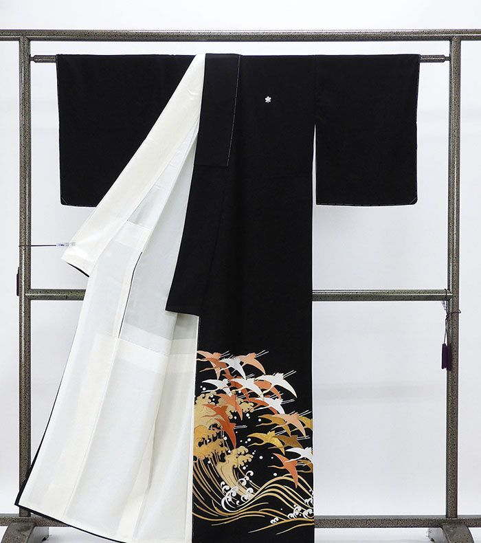  留袖 正絹 舞鶴 立浪 身丈160 cm 裄丈66 5 橘 黒留袖 未着用 着物 結婚式 披露宴 f 4094 黒留袖 着物