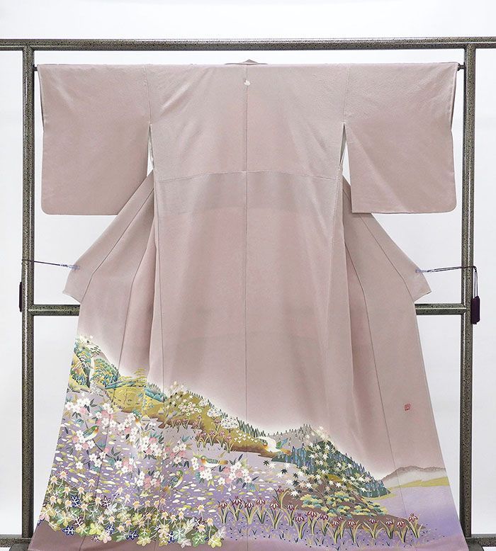 色留袖 正絹 加賀友禅 南野萌仙作 古池に桜 身丈160 cm 裄丈65.5 揚羽蝶 一つ紋 未着用 着物 フォーマル レディース f 4092