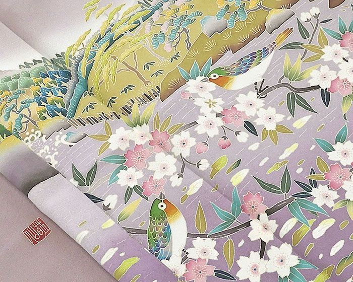 色留袖 未使用 正絹 加賀友禅 南野萌仙作 古池に桜 身丈160cm 裄丈65.5