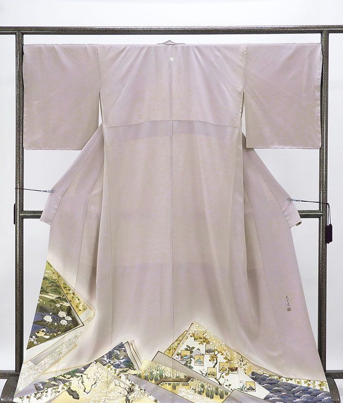 色留袖 正絹 宝飾螺鈿作家 甲斐泰造作 身丈167.5 cm 裄丈69 丸に橘 一つ紋 未着用 着物 フォーマル レディース f 4090