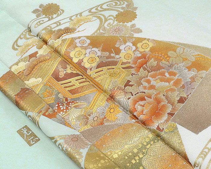 色留袖 正絹 金彩友禅 和田光正作 身丈164cm 裄丈66.5cm 丸に