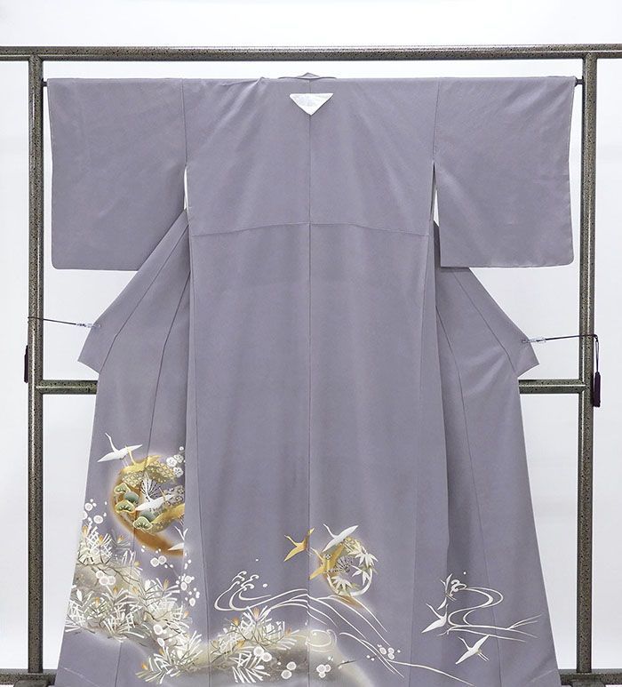 色留袖 正絹 舞鶴 松竹梅 身丈159 cm 裄丈66.5 梅鉢 一つ紋 未着用 着物 フォーマル レディース f 4087