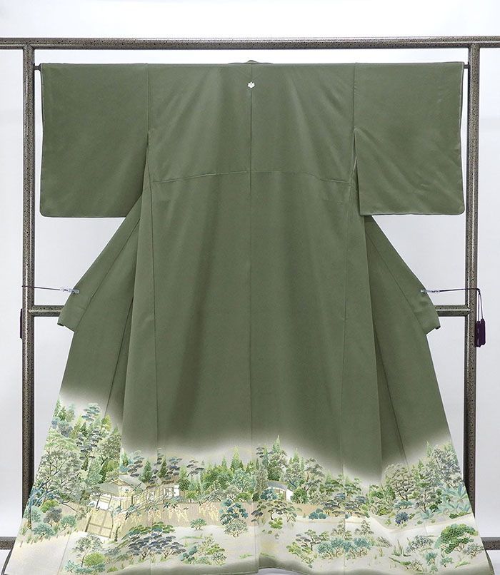 色留袖 正絹 庭園 風景 身丈163 cm 裄丈65.5 五三桐 一つ紋 未着用 着物 フォーマル レディース f 4086