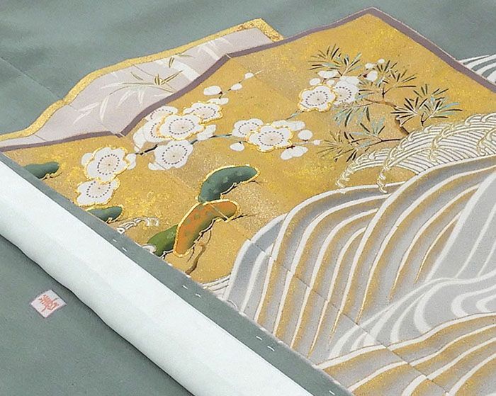  色留袖 正絹 立浪 四季花 屏風 身丈167.5 cm 裄丈66.5 紋なし 未着用 着物 フォーマル レディース f 4081 色留袖 着物