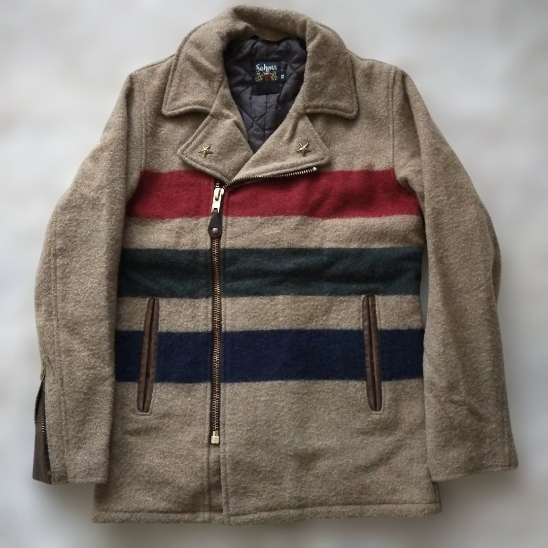schott wool rich ショット×ウールリッチ別注 ウールピーコート ストライプ柄 32