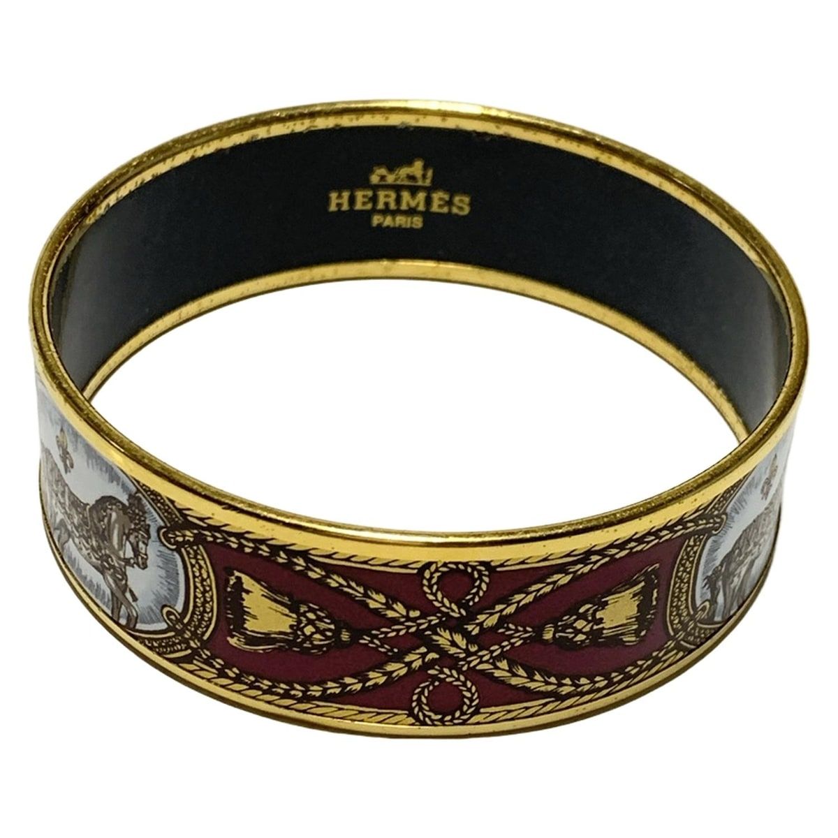 HERMES エルメス バングル エマイユ ゴールド ボルドー マルチ 馬