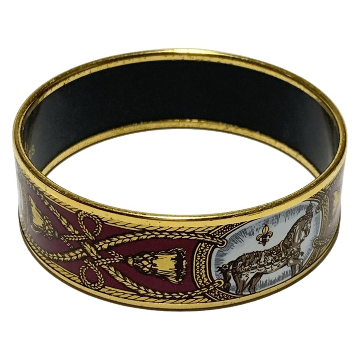 HERMES エルメス バングル エマイユ ゴールド ボルドー マルチ 馬