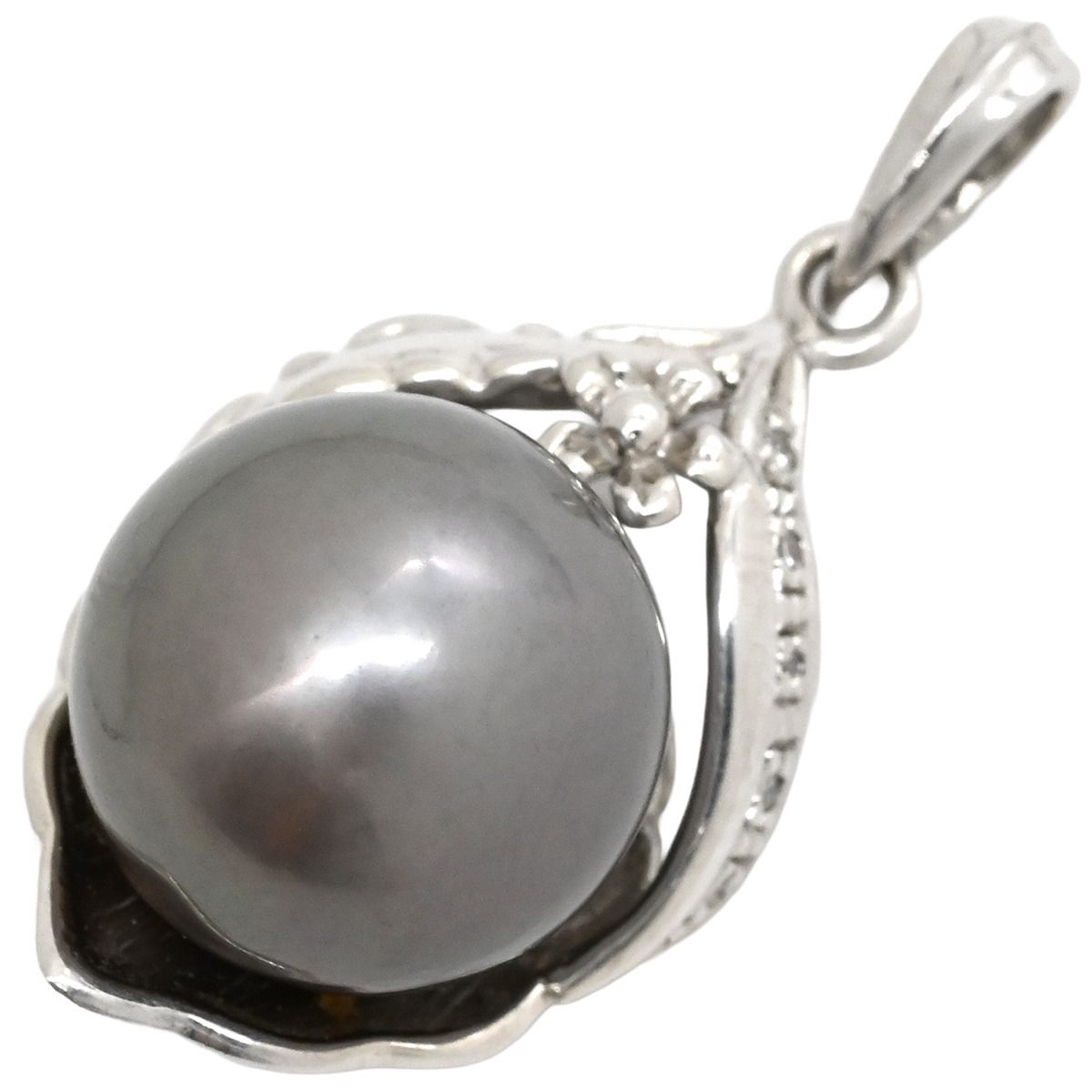 ペンダントトップ 黒蝶パール 12ｍｍ ダイヤモンド ホワイトゴールド 真珠 黒 シルバー 750 18金 ネックレストップ チャーム ラウンドシェイプ