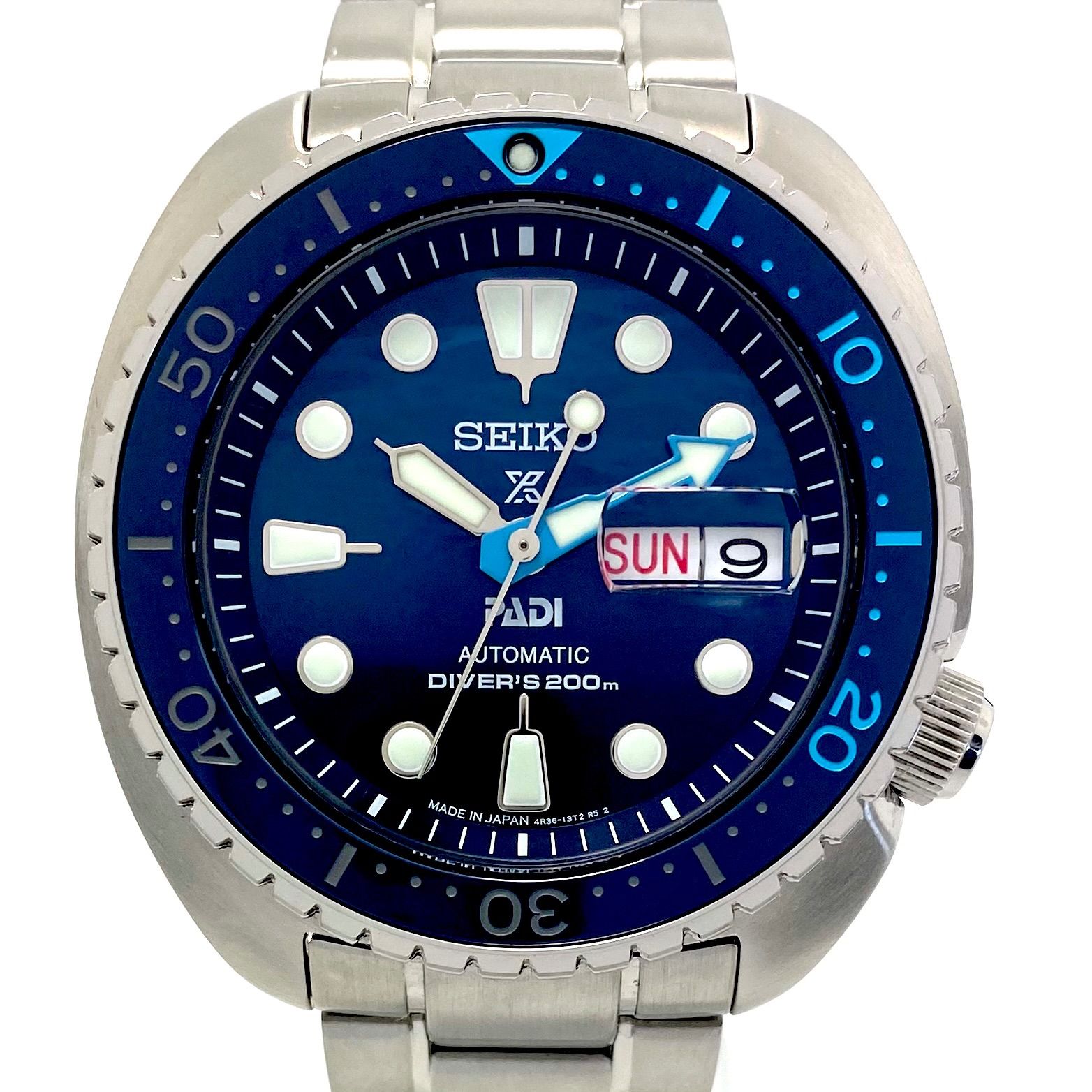 動作良好 腕時計 メンズ セイコー SEIKO プロスペックス ダイバースキューバ PADIコラボモデル SBDY 125 4 R 36-06 Z 0 自動巻 青 デイデイト表示 日本語 英語 200 m防水