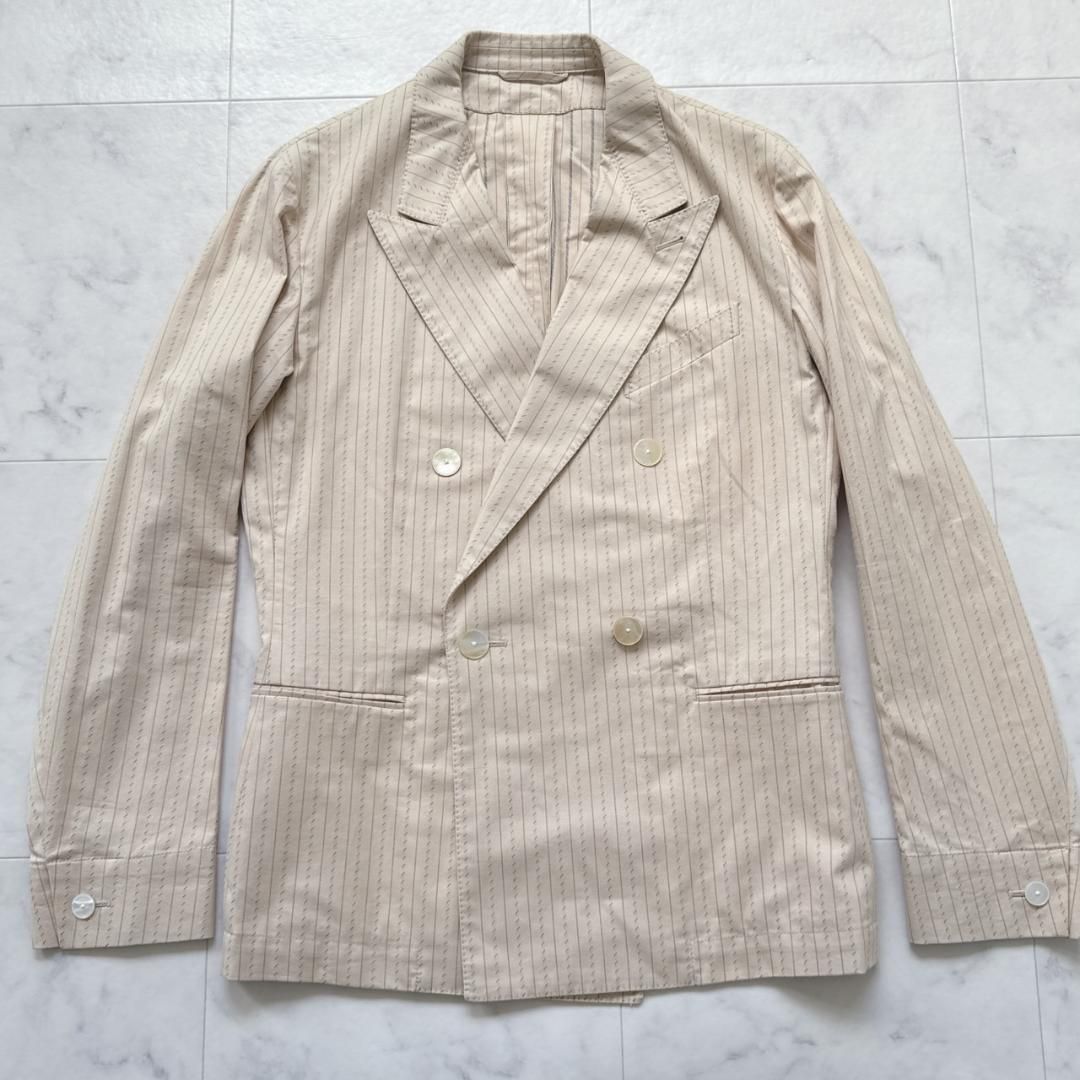 Stussy ベージュストライプ ダブルブレストジャケット L Stussy ベージュストライプ ダブルブレストジャケット L Stussy