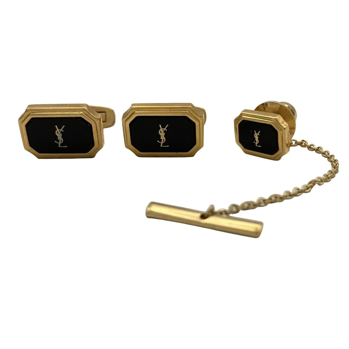 YvesSaintLaurent イヴサンローラン - ゴールド×黒 カフス×1点 ネクタイピン×1点