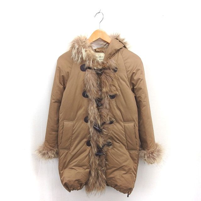 グレースコンチネンタル GRACE ダウン コート アウター ミドル ファー フード トグルボタン ジップアップ 36 ベージュ 茶 TT