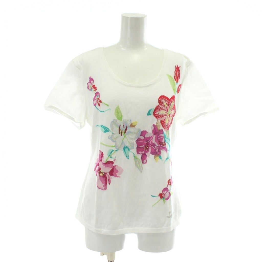 レオナール LEONARD ニット セーター シルク混 半袖 クルーネック 花柄