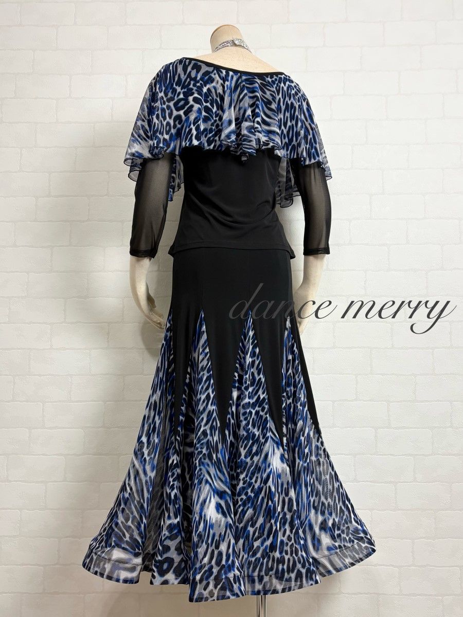 MERRY】新品 社交ダンス ツーピース セットアップ 青 黒 白 パーティ