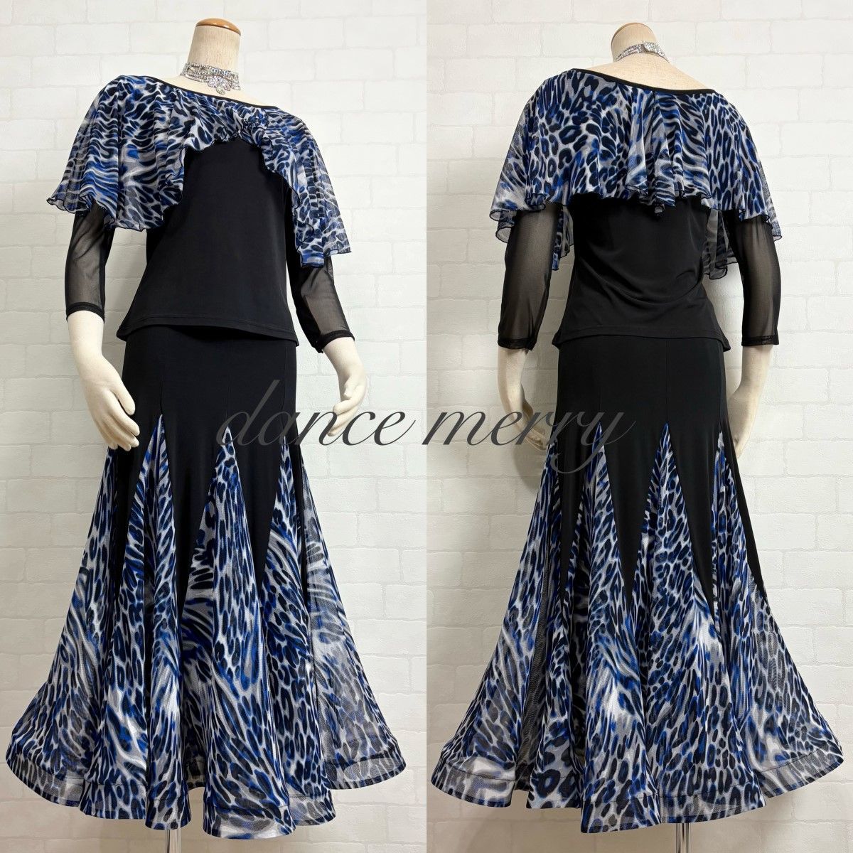 MERRY】新品 社交ダンス ツーピース セットアップ 青 黒 白 パーティ