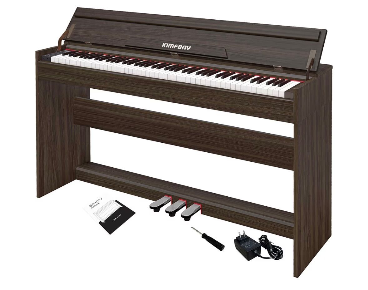 電子ピアノ 88鍵盤 木製 アップライト ペダル付き 子供 MIDI対応 ブラウン