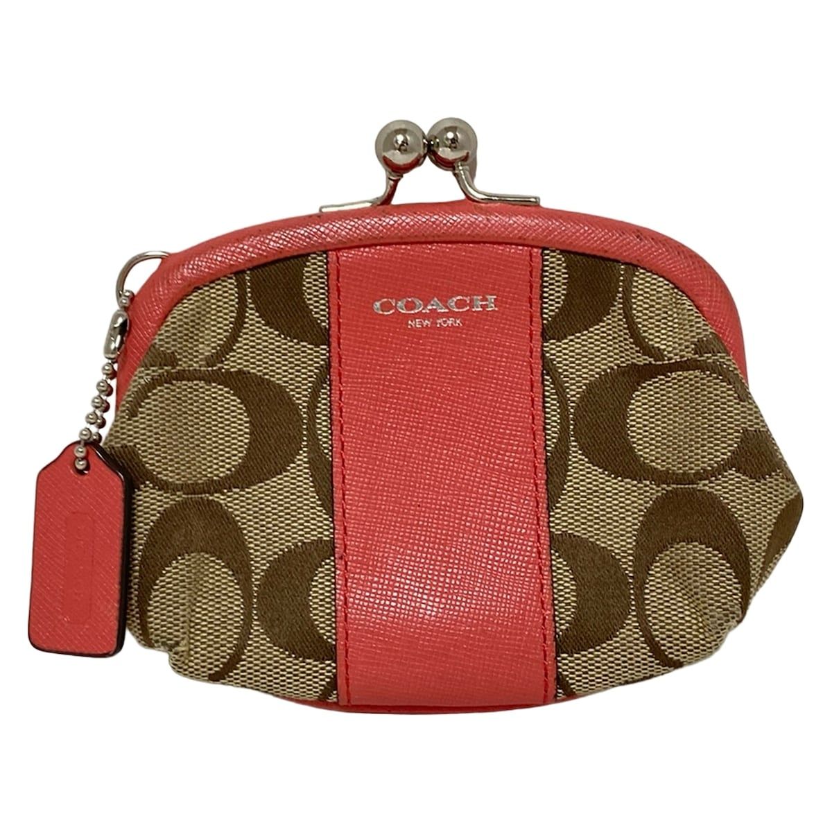 COACH(コーチ) コインケース シグネチャー柄,ヘリテージ カーキ×ピンク