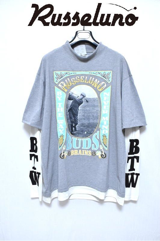 ラッセルノ ゴルフ レイヤード プリント モックネック L S 4 M RS 2310601 グレー ゴルフウェア