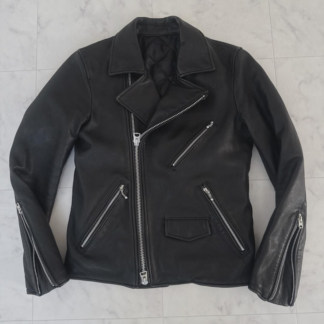 ナノ・ユニバース サーモライト 羊革ダブルライダース ブラック S