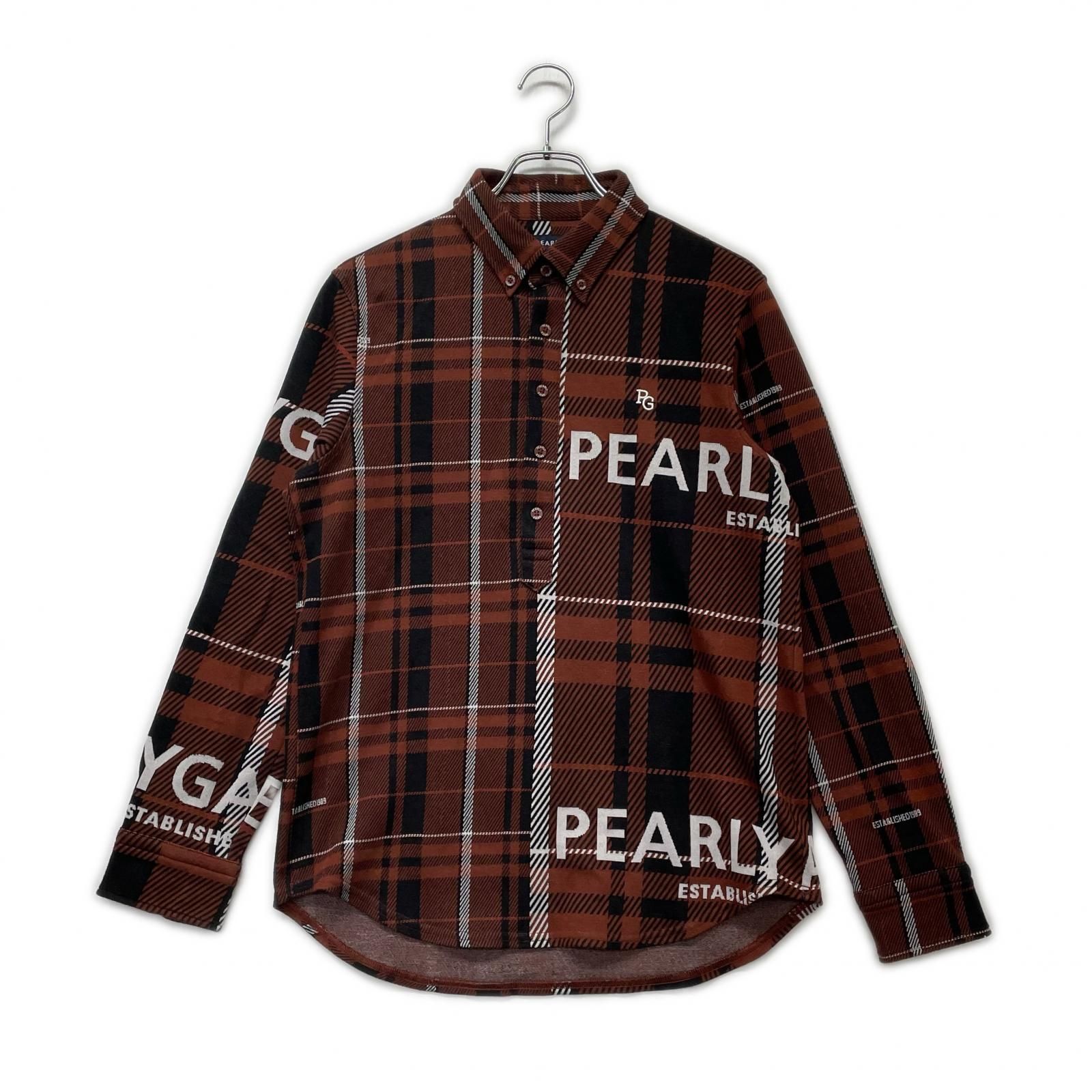 メンズ パーリーゲイツ PEARLY GATES 長袖ポロシャツ 4 M 茶 黒 ロゴチェック柄 ボタンダウン