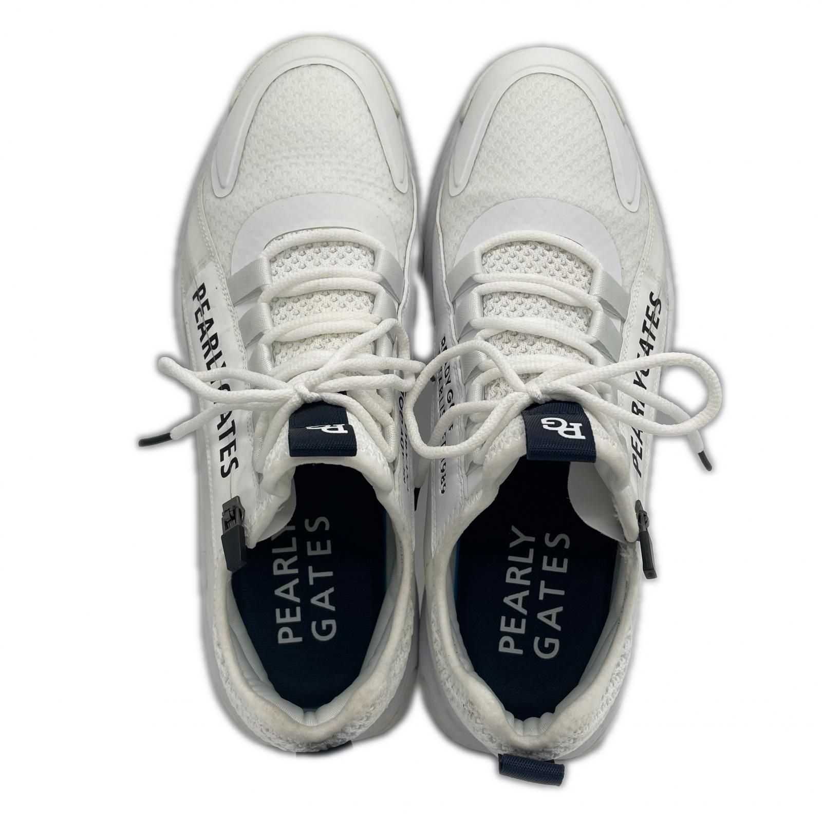 新品未使用 パーリーゲイツ PGG メッシュ ホワイト1 中古 パーリーゲイツ PEARLY GATES ゴルフシューズ 27.5cm 白 ロゴ