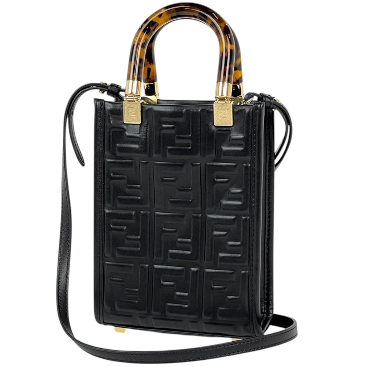 FENDI / サンシャインショッパー/トートバッグ/レザー/WHT/8BS051 フェンディ FENDI サンシャイン ショッパー ミニ ハンドバッグ デミ柄