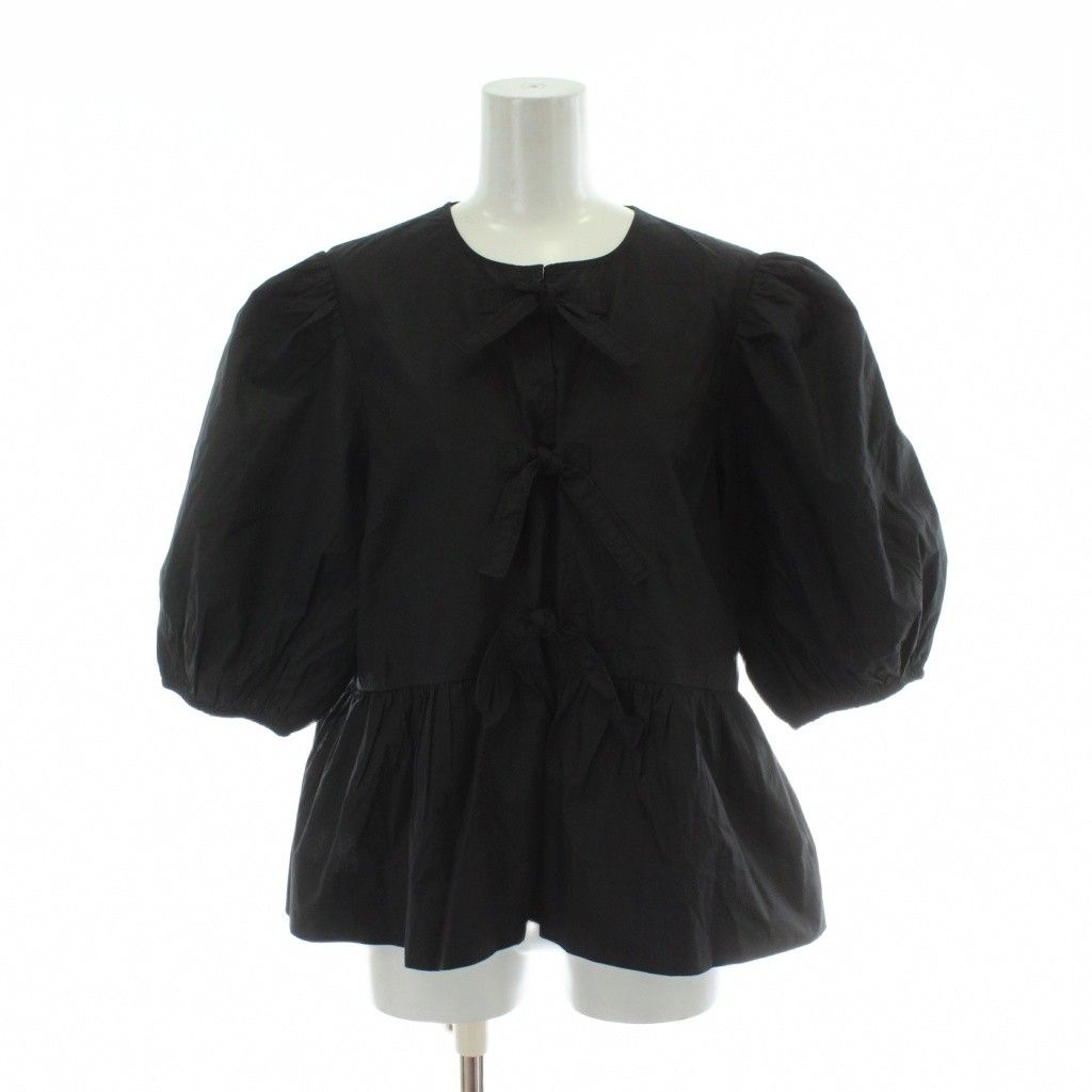 【中古】ガニー GANNI Cotton Poplin Peplum Blouse コットンポプリンペプラムブラウス 38 黒 ブラック リボン ガニー GANNI Cotton Poplin Peplum Blouse コットンポプリンペプラム