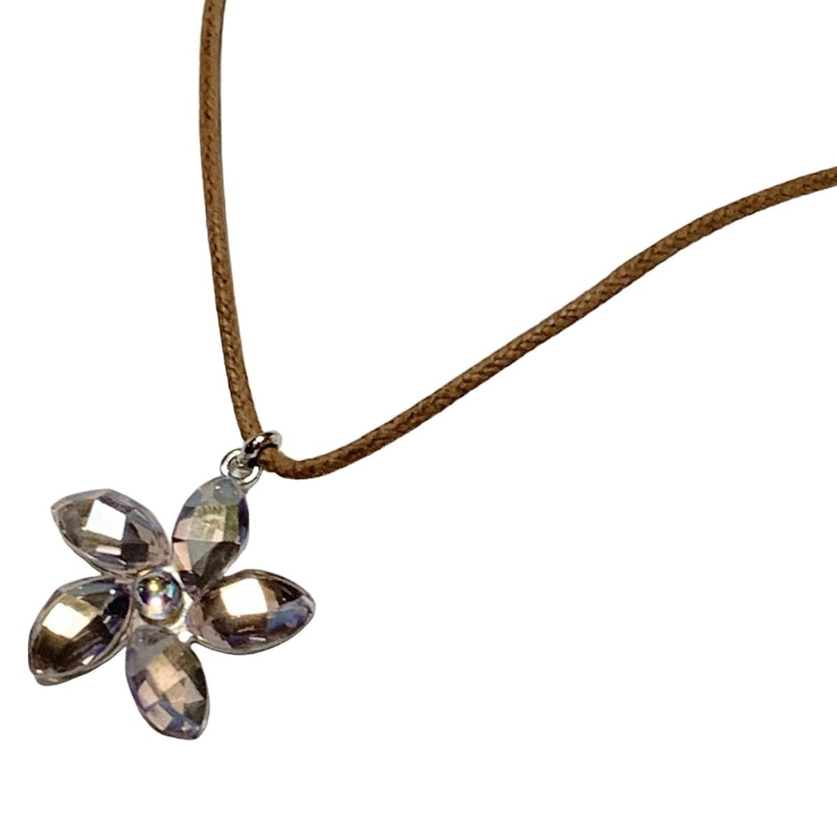 SWAROVSKI スワロフスキー チョーカー - ライトブラウン×シルバー×ライトピンク フラワー 花