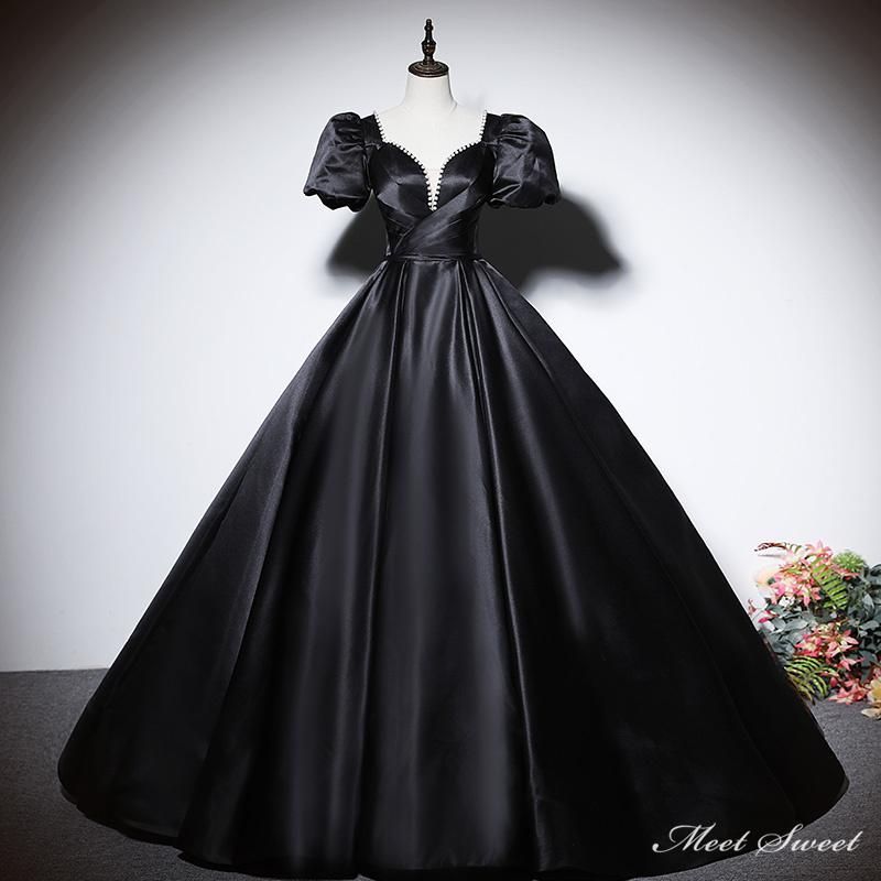 カラードレス 編み上げ ワインレッド ブラック ロングドレス 結婚式