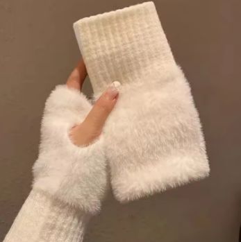 冬ハーフフィンガー手袋女性暖かいソリッドホワイト