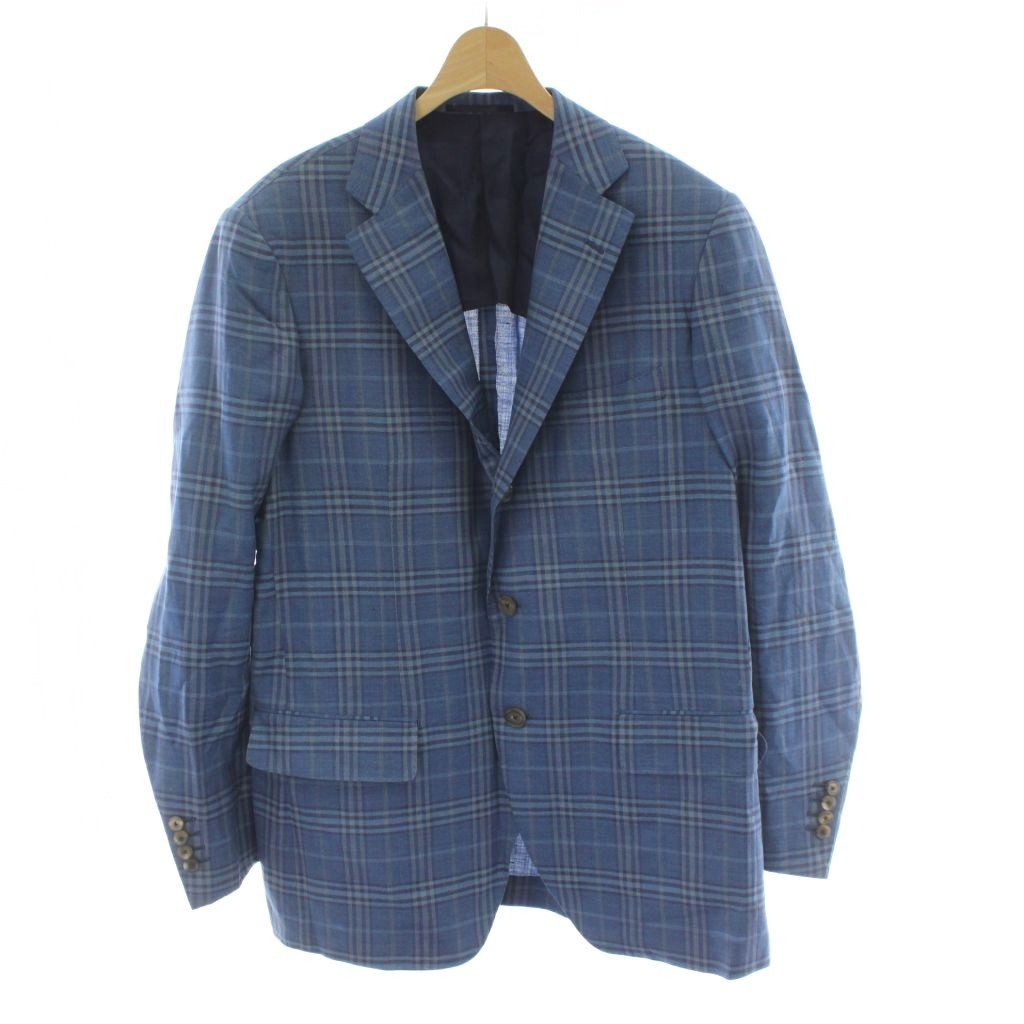トゥモローランド TOMORROWLAND エルメネジルドゼニア Ermenegildo Zegna スーツ セットアップ テーラードジャケット スラックス テーパードパンツ 背抜き 絹 シルク 青 ブルー チェック柄 PP
