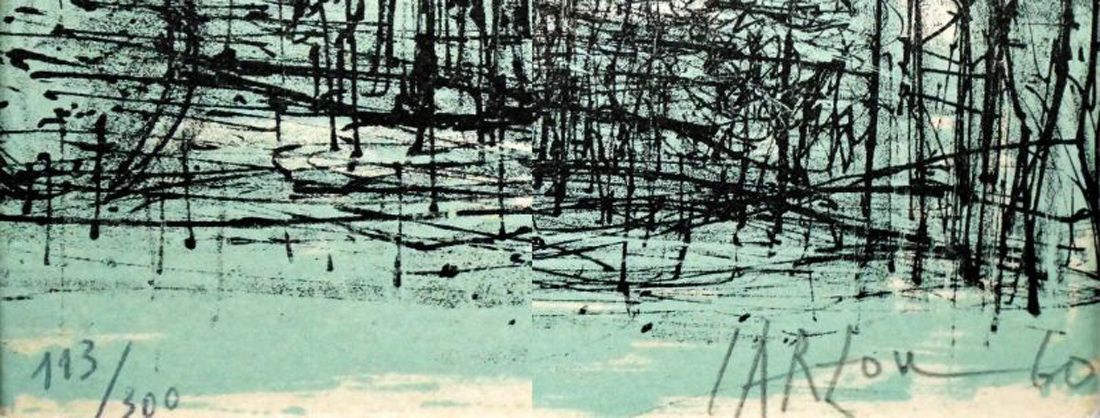 ジャン カルズー(Jean CARZOU)「冬の丘」リトグラフ 細く鋭い描線で