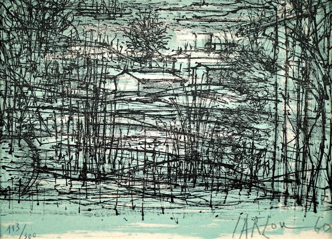 ジャン カルズー(Jean CARZOU)「冬の丘」リトグラフ 細く鋭い描線で