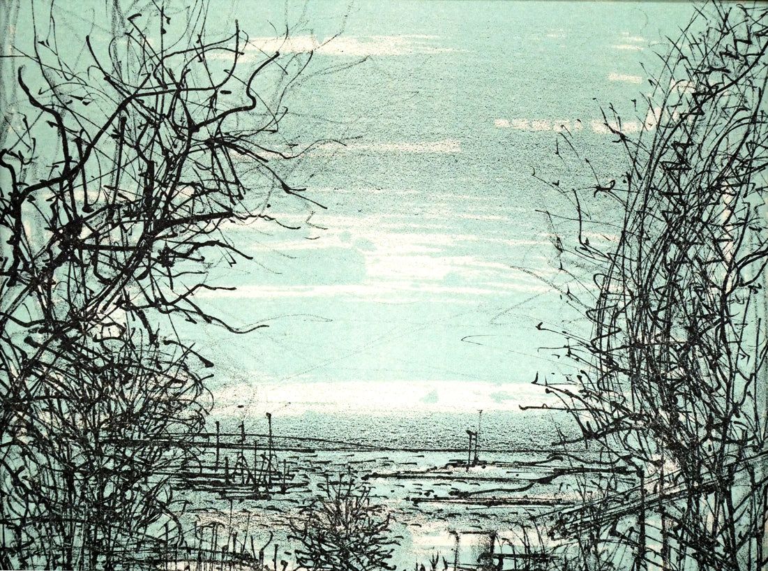 ジャン カルズー(Jean CARZOU)「冬の丘」リトグラフ 細く鋭い描線で