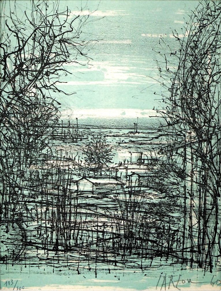 ジャン カルズー(Jean CARZOU)「冬の丘」リトグラフ 細く鋭い描線で