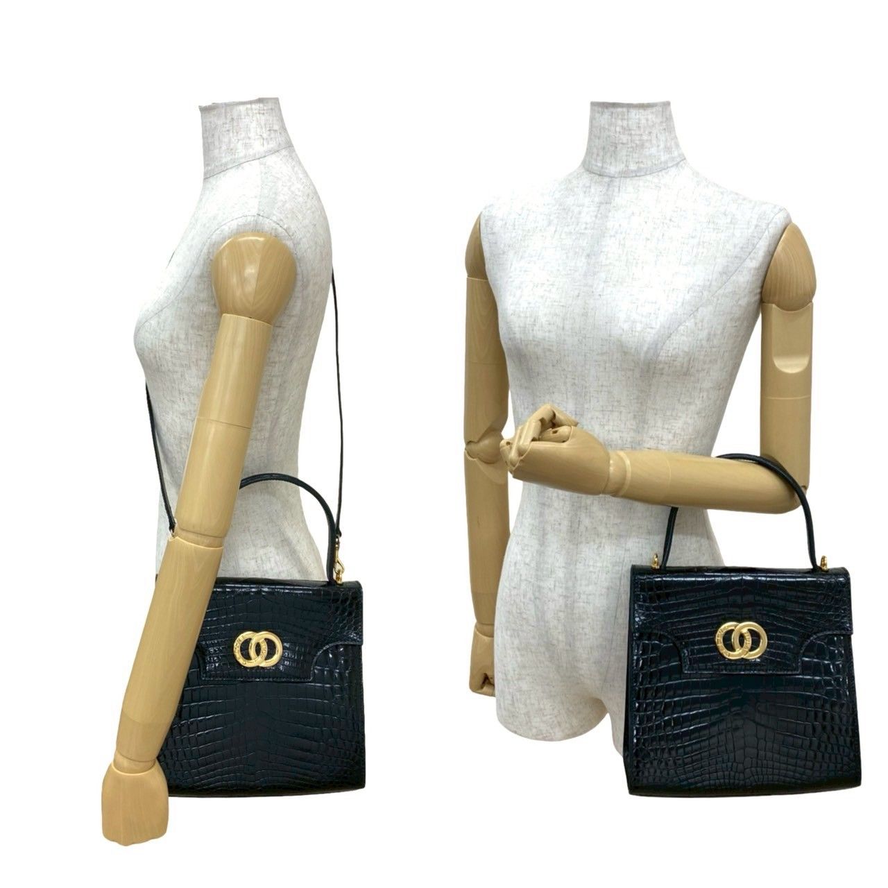 極 美品 CELINE セリーヌ ヴィンテージ ダブル サークル ロゴ 金具 