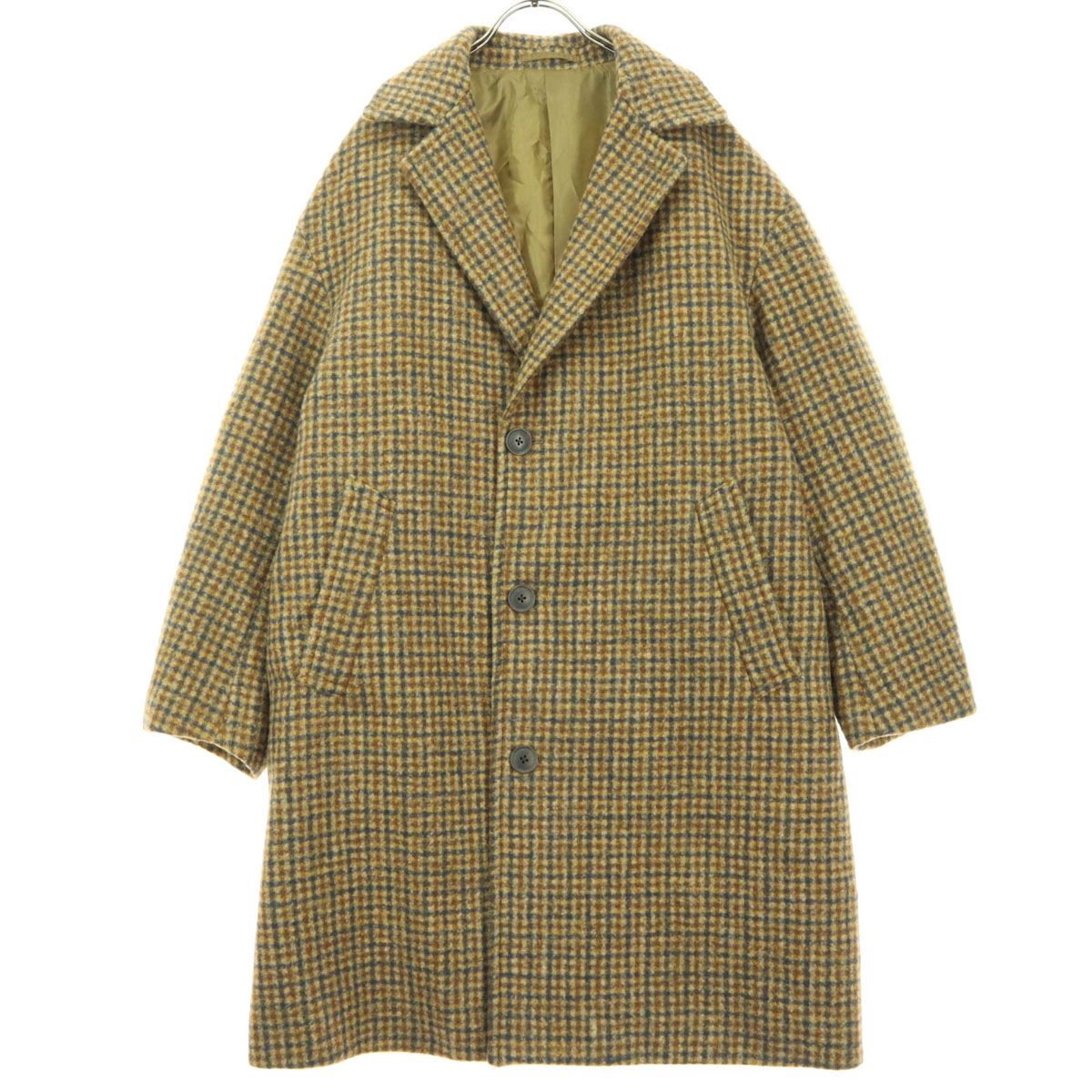 美品 niko and... ニコアンド チェック柄 長袖 チェスターコート 3 ブラウン メンズ 古着