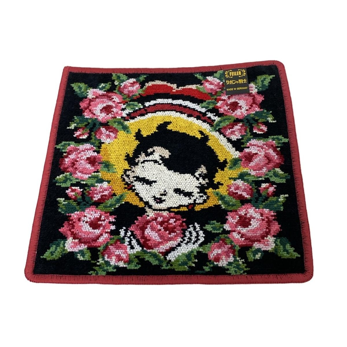 FEILER フェイラー 小物 黒 ピンク マルチ ハンドタオル サファイアローズ リボンの騎士コラボ