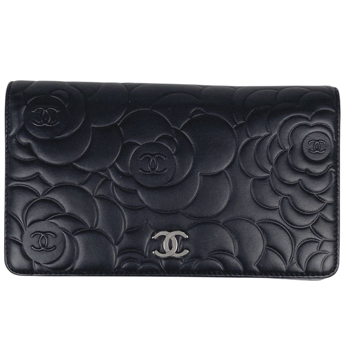 シャネル CHANEL ココマーク 二つ折り 長財布 カメリア 長財布 レザー